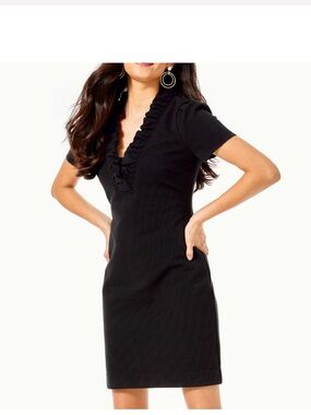 Lilly Pulitzer Shift Dress Black XS short sleeve V-Neck Knee-Length office